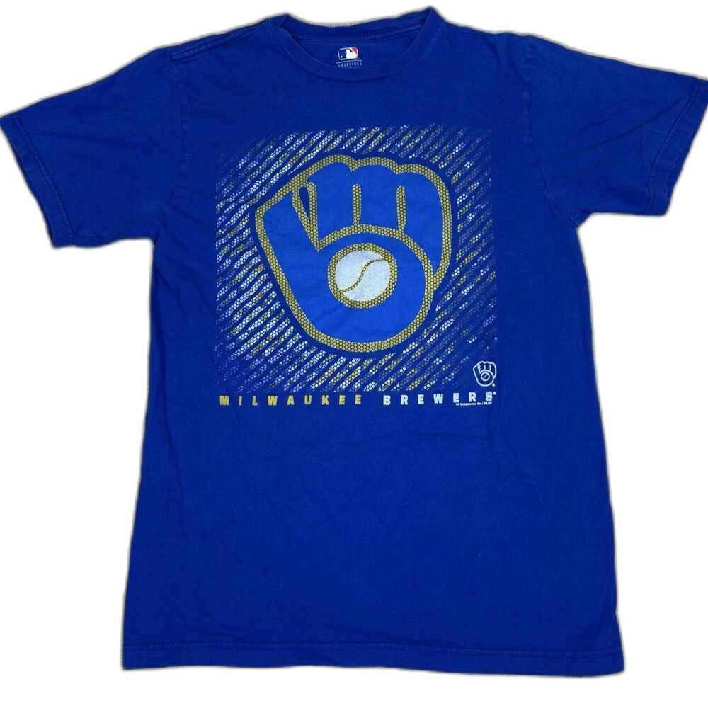 Milwaukee Brewers MLB Baseball M Graphic Tee Blue Fan Short Sleeve Shirt